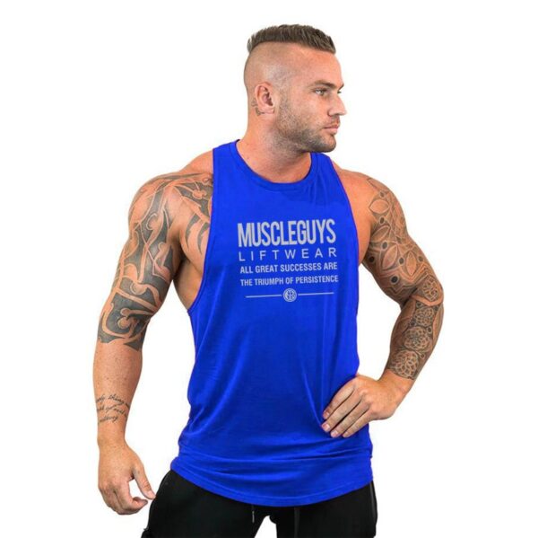 Camiseta masculina regata esportiva sem mangas, camiseta com corte muscular, camisa em y para treino - Image 28
