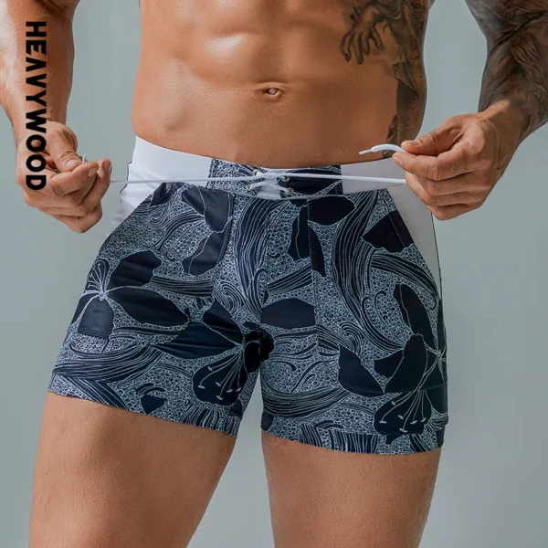 Sungas masculina de banho, boxer, cordão elástico na cintura, shorts maiô, plus size, swimwear secagem rápida, shorts de verão - Image 4