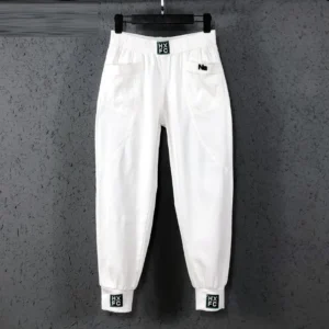 Calças feminina, primavera verão, coreia, cintura elástica, solta jeans branco todo-combinado casual algodão denim harém s982