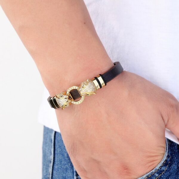 Pulseiras unissex, Animal Forma AAA Cubic Zirconia, Couro Genuíno, Pulseiras De Pulso Marrom, Jóias De Luxo, Pulseiras Da Moda - Image 5