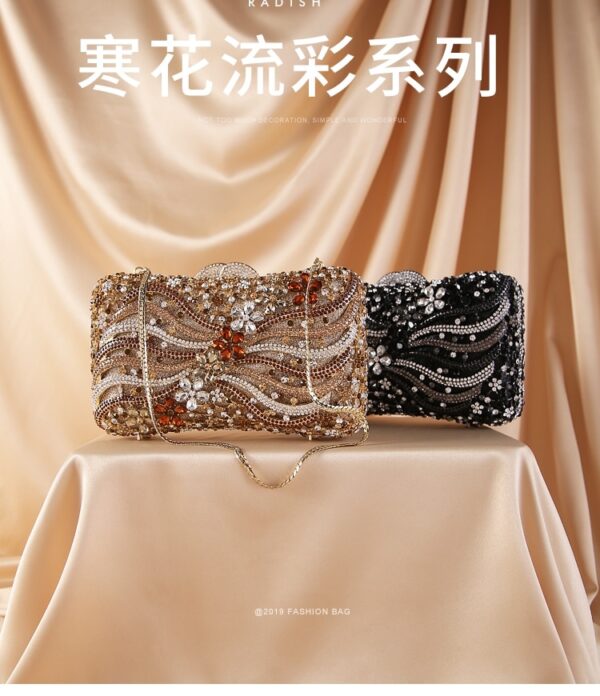 Bolsa feminina Cristal Diamante Beading Clutch Purse, Evening Bag, Chain Shoulder Bag, Prata, Ouro, Preto - Image 9