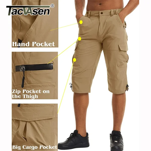 Bermudas masculina cargo, Tacvasen, secagem rápida, 3/4 comprimento, calças capri, multi-bolsos, comprimento do joelho, de verão, praia - Image 5