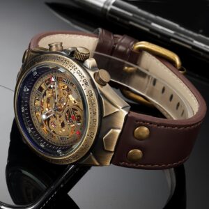 Relógios de pulso mecânico, automático, estilo retrô, steampunk, pulseira de couro genuíno, relógios de pulso auto-enrolados, esqueleto