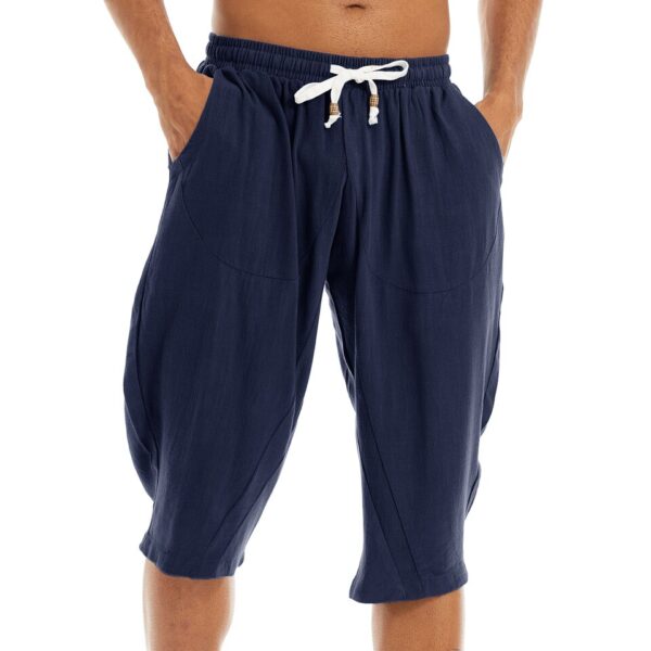 Bermudas masculina de linho de algodão harém, Tacvasen, abaixo do joelho baggy yoga fitness 3/4 - Image 7