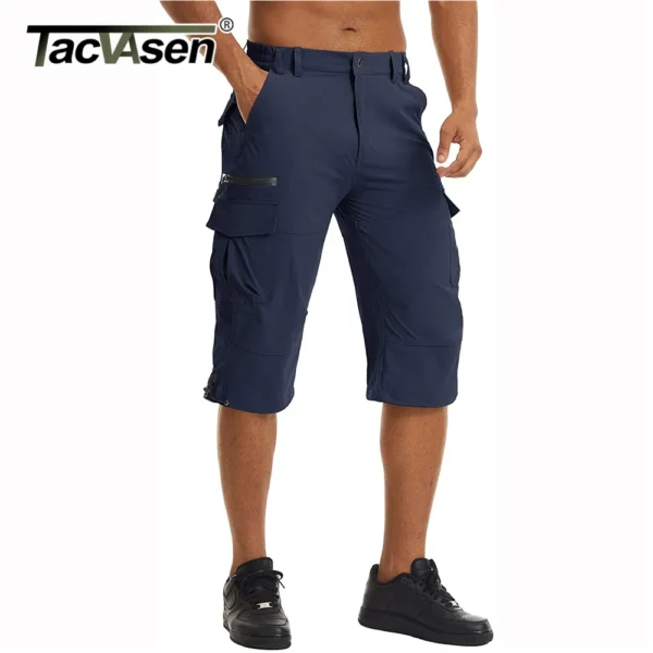 Bermudas masculina cargo, Tacvasen, secagem rápida, 3/4 comprimento, calças capri, multi-bolsos, comprimento do joelho, de verão, praia - Image 4