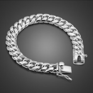Pulseiras masculina de prata esterlina 100%, bracelete com fecho de prata esterlina 925, 10mm, 20cm, joia de personalidade