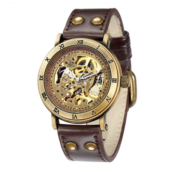Relógios de pulso mecânico, automático, estilo retrô, steampunk, pulseira de couro genuíno, relógios de pulso auto-enrolados, esqueleto - Image 15