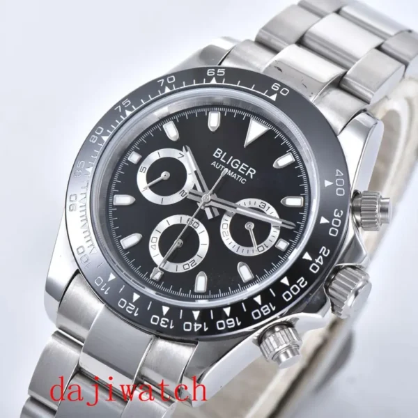 Relógios de pulso masculino mecânico de alta qualidade bliger39mm, relógio com função data e vidro, com movimento automático - Image 6