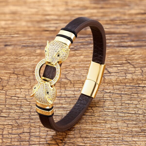 Pulseiras unissex, Animal Forma AAA Cubic Zirconia, Couro Genuíno, Pulseiras De Pulso Marrom, Jóias De Luxo, Pulseiras Da Moda