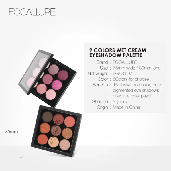 Sombras feminina - Paleta de sombras foscasFocallure, impermeável, duradoura, diamante, brilho, glitter, maquiagem de sombra, cosméticos, 9 cores - Image 6