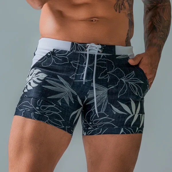 Sungas masculina de banho, boxer, cordão elástico na cintura, shorts maiô, plus size, swimwear secagem rápida, shorts de verão - Image 7
