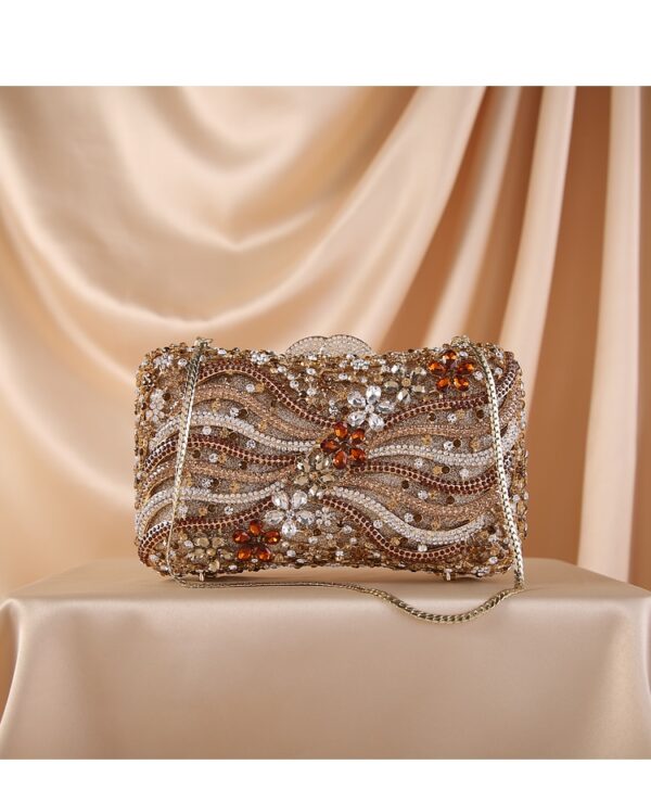 Bolsa feminina Cristal Diamante Beading Clutch Purse, Evening Bag, Chain Shoulder Bag, Prata, Ouro, Preto - Image 4