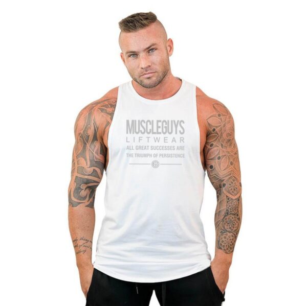 Camiseta masculina regata esportiva sem mangas, camiseta com corte muscular, camisa em y para treino - Image 20