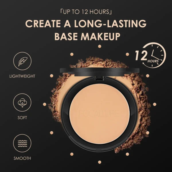 Pó facial prensado à prova d'água, Focallure, maquiagem de longa duração, cobertura total para o rosto, pó compacto, cosméticos base, 9 cores - Image 2