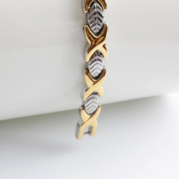 Pulseiras feminina de saúde magnética, FINE4U-B077, corrente manual, design de folhas, aço inoxidável 316L, pulseira energética saudável - Image 2