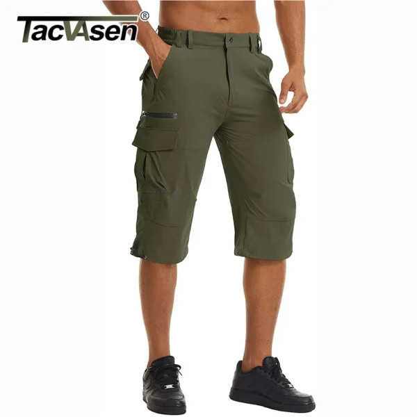 Bermudas masculina cargo, Tacvasen, secagem rápida, 3/4 comprimento, calças capri, multi-bolsos, comprimento do joelho, de verão, praia - Image 2