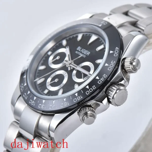 Relógios de pulso masculino mecânico de alta qualidade bliger39mm, relógio com função data e vidro, com movimento automático - Image 3