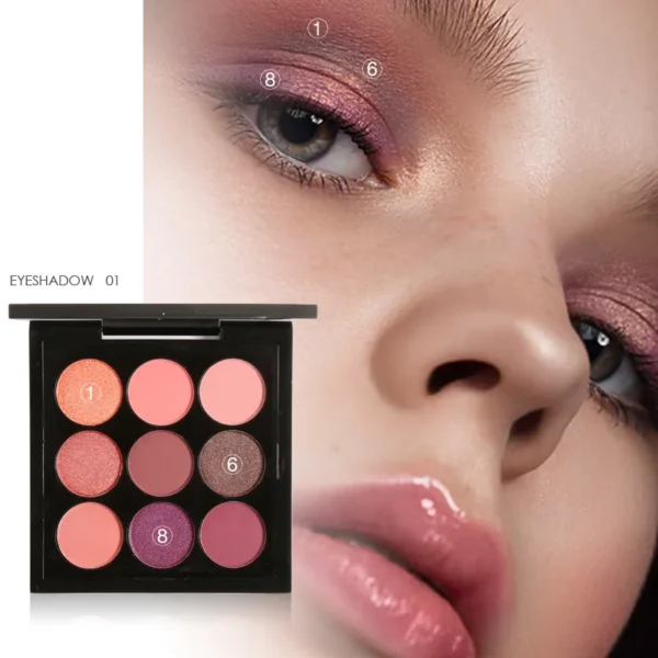Sombras feminina - Paleta de sombras foscasFocallure, impermeável, duradoura, diamante, brilho, glitter, maquiagem de sombra, cosméticos, 9 cores - Image 2