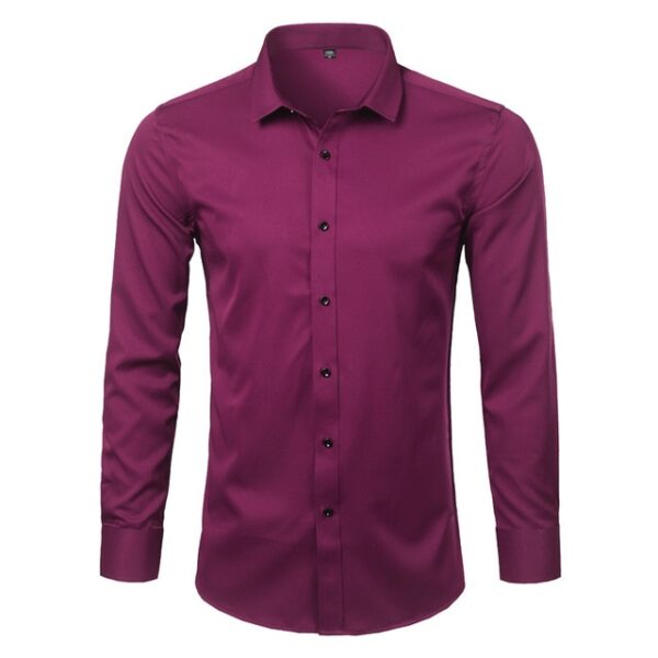 Camisas masculina em fibra de bambu, slim fit, manga comprida, sem ferro, fácil cuidado, formal, roxa, nova, 2023 - Image 14