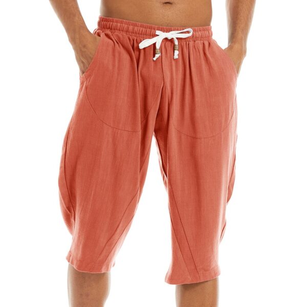 Bermudas masculina de linho de algodão harém, Tacvasen, abaixo do joelho baggy yoga fitness 3/4 - Image 6