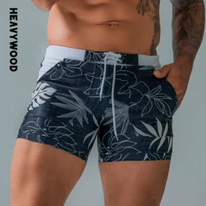 Sungas masculina de banho, boxer, cordão elástico na cintura, shorts maiô, plus size, swimwear secagem rápida, shorts de verão