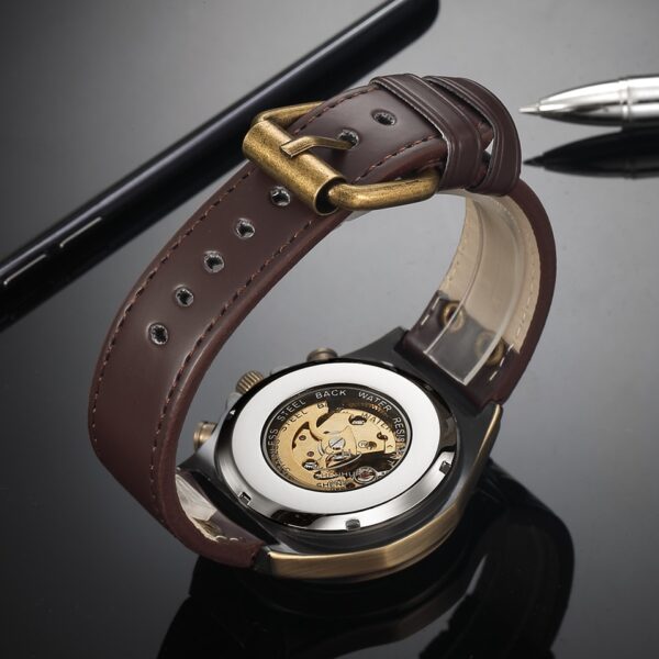 Relógios de pulso mecânico, automático, estilo retrô, steampunk, pulseira de couro genuíno, relógios de pulso auto-enrolados, esqueleto - Image 7
