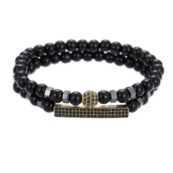 Pulseiras masculina, kit 3 pçs, micro pave cz 8mm disco ball & bar encantos, conjunto, 6mm matte contas de pedra pulseira bileklik - Image 5