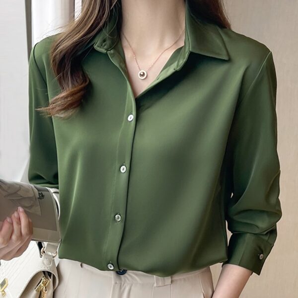 Camisas feminina chiffon manga comprida, top verde e branco, camisa, E678, 2023
