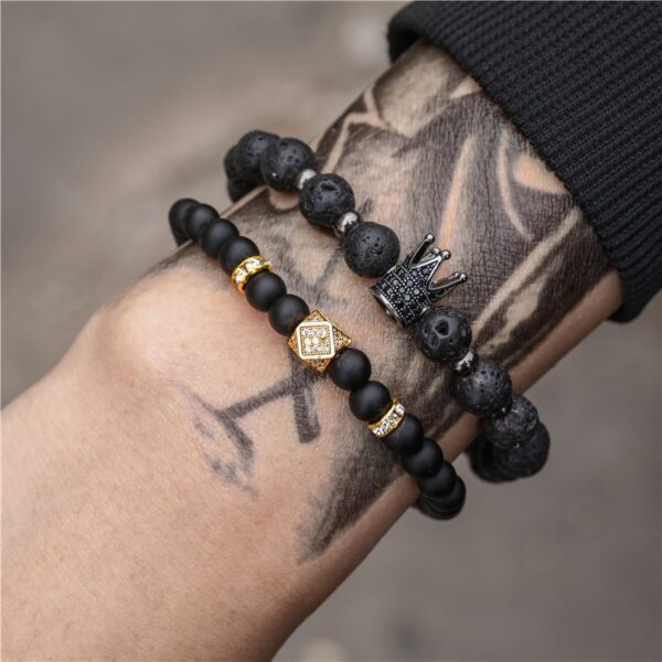 Pulseiras masculina, kit 3 pçs, micro pave cz 8mm disco ball & bar encantos, conjunto, 6mm matte contas de pedra pulseira bileklik - Image 9