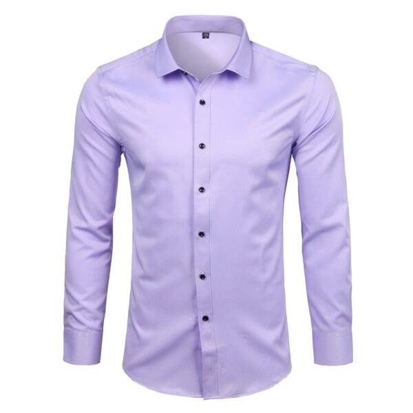 Camisas masculina em fibra de bambu, slim fit, manga comprida, sem ferro, fácil cuidado, formal, roxa, nova, 2023 - Image 4