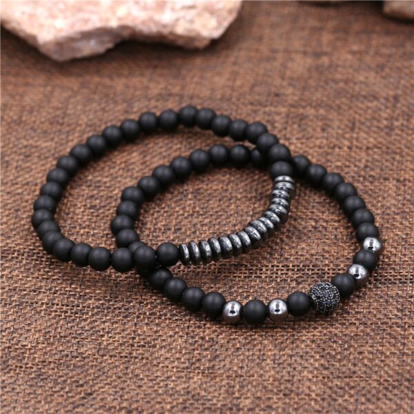 Pulseiras masculina, kit 3 pçs, micro pave cz 8mm disco ball & bar encantos, conjunto, 6mm matte contas de pedra pulseira bileklik - Image 41