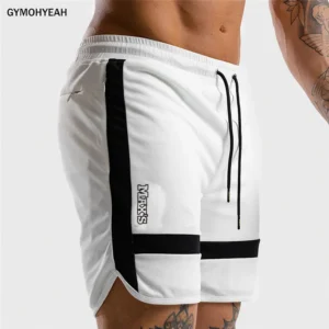 Shorts masculino respirável de ginástica, de treino, malha, roupa esportiva de secagem rápida, jogger, marca praia, calça curta, verão, nova