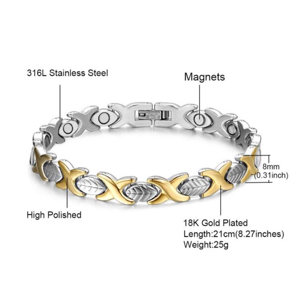 Pulseiras feminina de saúde magnética, FINE4U-B077, corrente manual, design de folhas, aço inoxidável 316L, pulseira energética saudável - Image 7