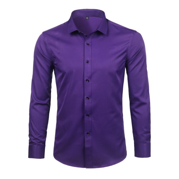 Camisas masculina em fibra de bambu, slim fit, manga comprida, sem ferro, fácil cuidado, formal, roxa, nova, 2023 - Image 13