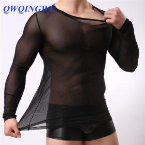 Camisetas masculina LGBTQ, manga longa, Undershirt, Nylon, Sleeves T Shirts Male Sexy transparente shirt Underwear