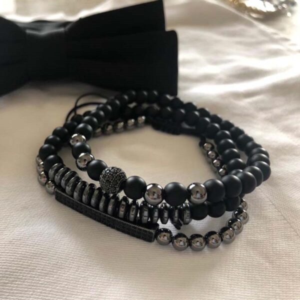 Pulseiras masculina, kit 3 pçs, micro pave cz 8mm disco ball & bar encantos, conjunto, 6mm matte contas de pedra pulseira bileklik - Image 40