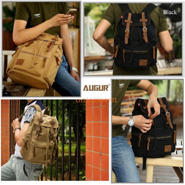 Mochila de lona vintage AUGUR, escolar, bolsa de viagem, grande capacidade, bolsa retrô para laptop, nova moda - Image 5