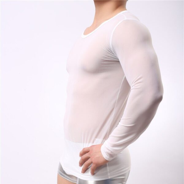 Camisetas masculina LGBTQ, manga longa, Undershirt, Nylon, Sleeves T Shirts Male Sexy transparente shirt Underwear - Image 5