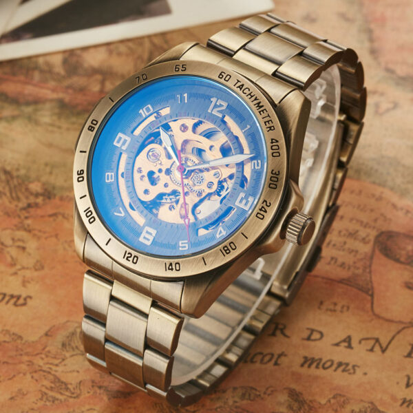 Relógios de pulso mecânico, automático, estilo retrô, steampunk, pulseira de couro genuíno, relógios de pulso auto-enrolados, esqueleto - Image 6