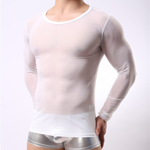 Camisetas masculina LGBTQ, manga longa, Undershirt, Nylon, Sleeves T Shirts Male Sexy transparente shirt Underwear - Image 4
