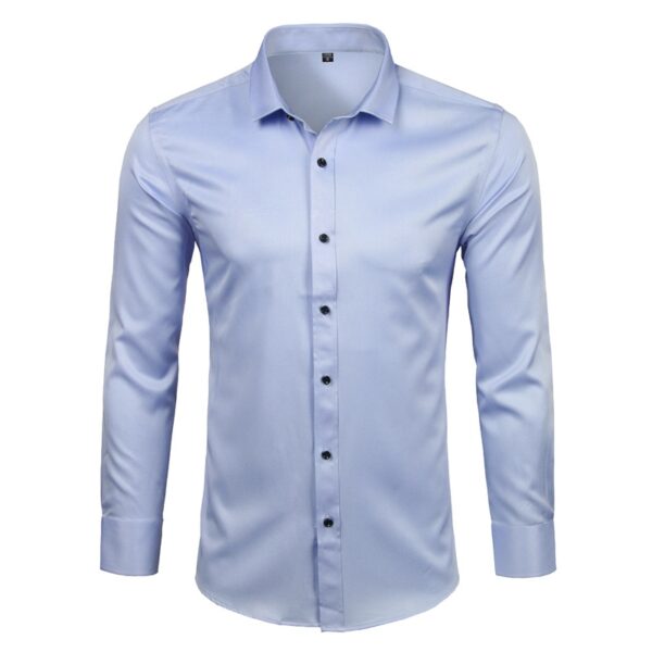 Camisas masculina em fibra de bambu, slim fit, manga comprida, sem ferro, fácil cuidado, formal, roxa, nova, 2023 - Image 3
