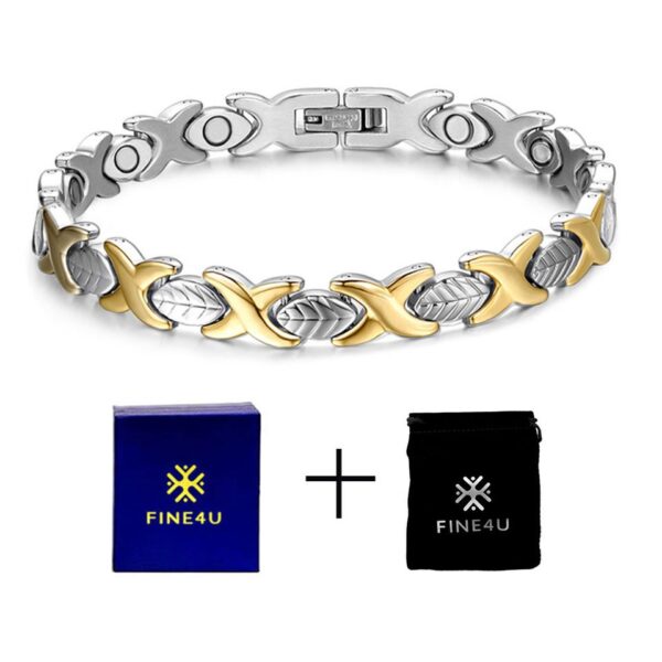 Pulseiras feminina de saúde magnética, FINE4U-B077, corrente manual, design de folhas, aço inoxidável 316L, pulseira energética saudável - Image 10