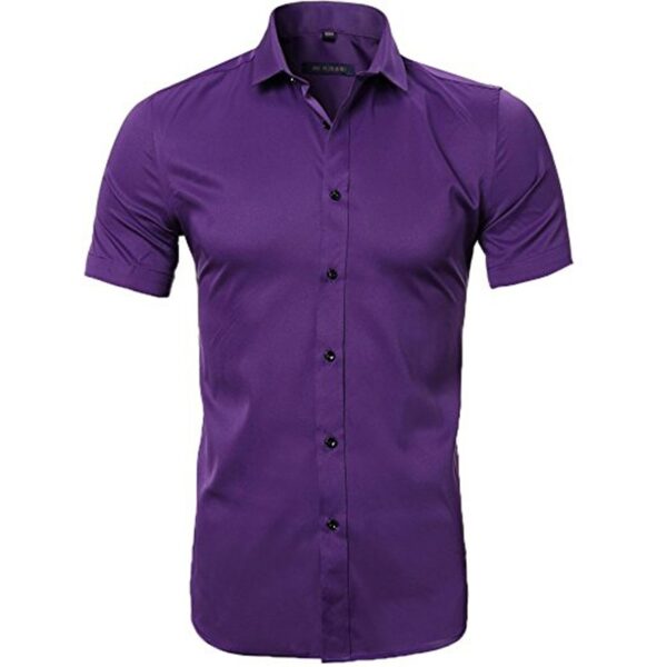 Camisas masculina em fibra de bambu, slim fit, manga comprida, sem ferro, fácil cuidado, formal, roxa, nova, 2023 - Image 7