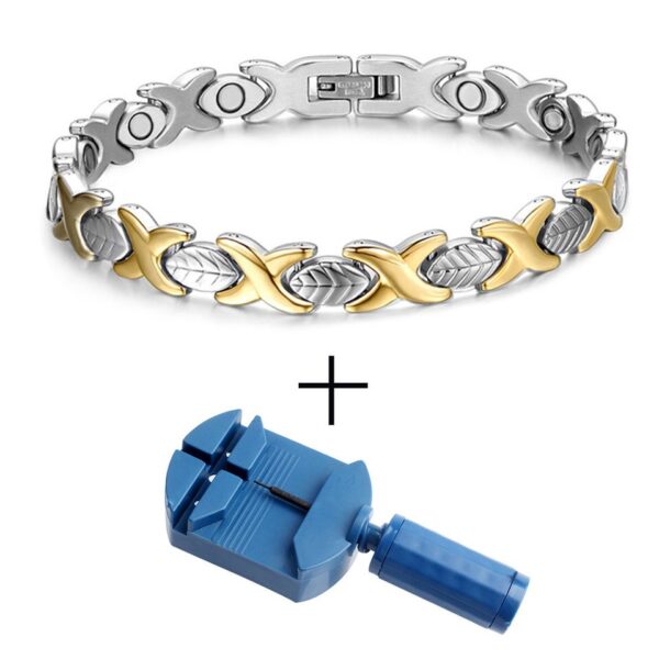 Pulseiras feminina de saúde magnética, FINE4U-B077, corrente manual, design de folhas, aço inoxidável 316L, pulseira energética saudável - Image 4