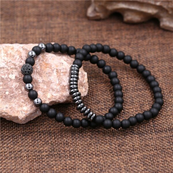 Pulseiras masculina, kit 3 pçs, micro pave cz 8mm disco ball & bar encantos, conjunto, 6mm matte contas de pedra pulseira bileklik - Image 4