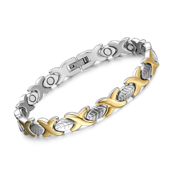 Pulseiras feminina de saúde magnética, FINE4U-B077, corrente manual, design de folhas, aço inoxidável 316L, pulseira energética saudável - Image 8