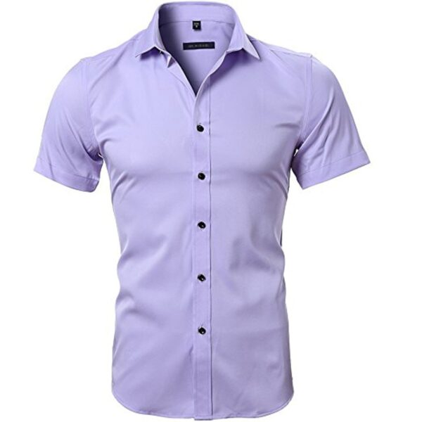 Camisas masculina em fibra de bambu, slim fit, manga comprida, sem ferro, fácil cuidado, formal, roxa, nova, 2023 - Image 6
