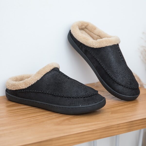 Chinelos masculino de couro impermeáveis, sapatos de algodão de camurça, fundo grosso, quente, casa interior, inverno - Image 5
