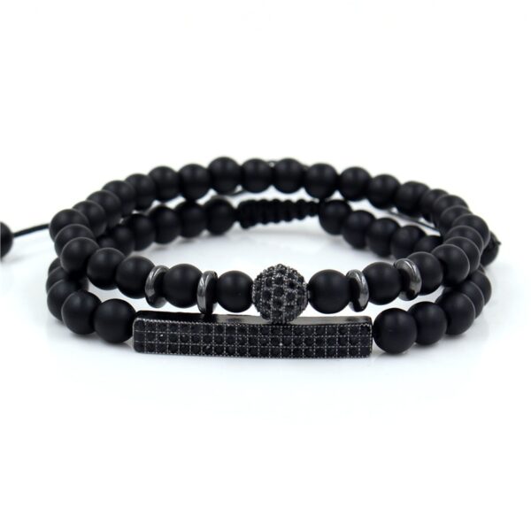 Pulseiras masculina, kit 3 pçs, micro pave cz 8mm disco ball & bar encantos, conjunto, 6mm matte contas de pedra pulseira bileklik - Image 29