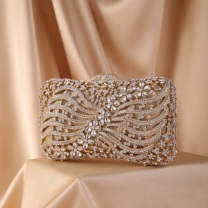 Bolsa feminina Cristal Diamante Beading Clutch Purse, Evening Bag, Chain Shoulder Bag, Prata, Ouro, Preto